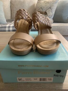 New Pierre Dumas Taupe Braided Ankle Strap Sandals Size 10